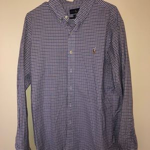 Purple and blue checkered polo button down